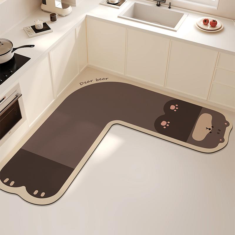 L-shaped Kitchen Carpet Cute Cartoon Diatom Mud Floor Mat Creative Water-absorbing Corner Bathroom Mats Non-slip Washable Rug IG