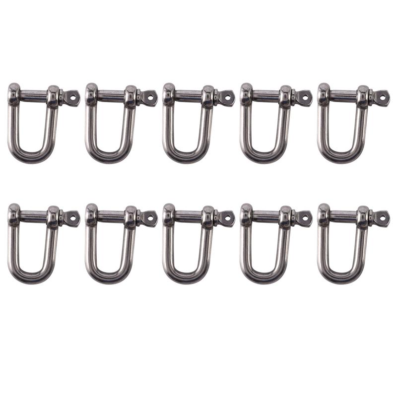 CYCLI-10Pcs M6x38mm Straight D-Shackle, Short, Stainless Steel AISI 316 серебряный