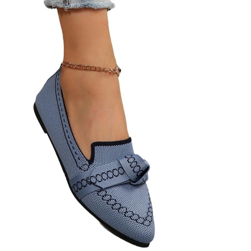 Large Size Fly-woven Breathable Flat-soled Single Shoes Women's Overalls, Bows, Shallow Mouth Lazy Work Shoes Shoes