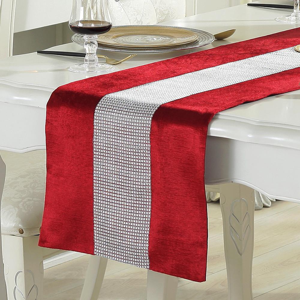 Premium Full Diamond Luxury Embroidered Table Runner Modern European Jacquard Table Runner Modern Style Sparkling Accessories,