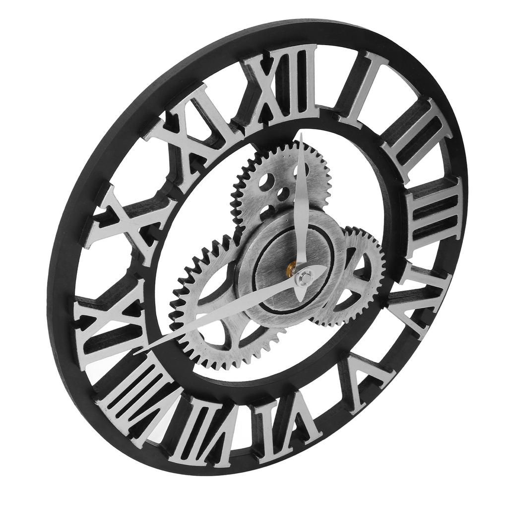 Large 3D Retro Wall Clock 34CM Vintage Wooden Gr Wall Clock Numerals Industrial   Clocks for Home Living Room Decoration