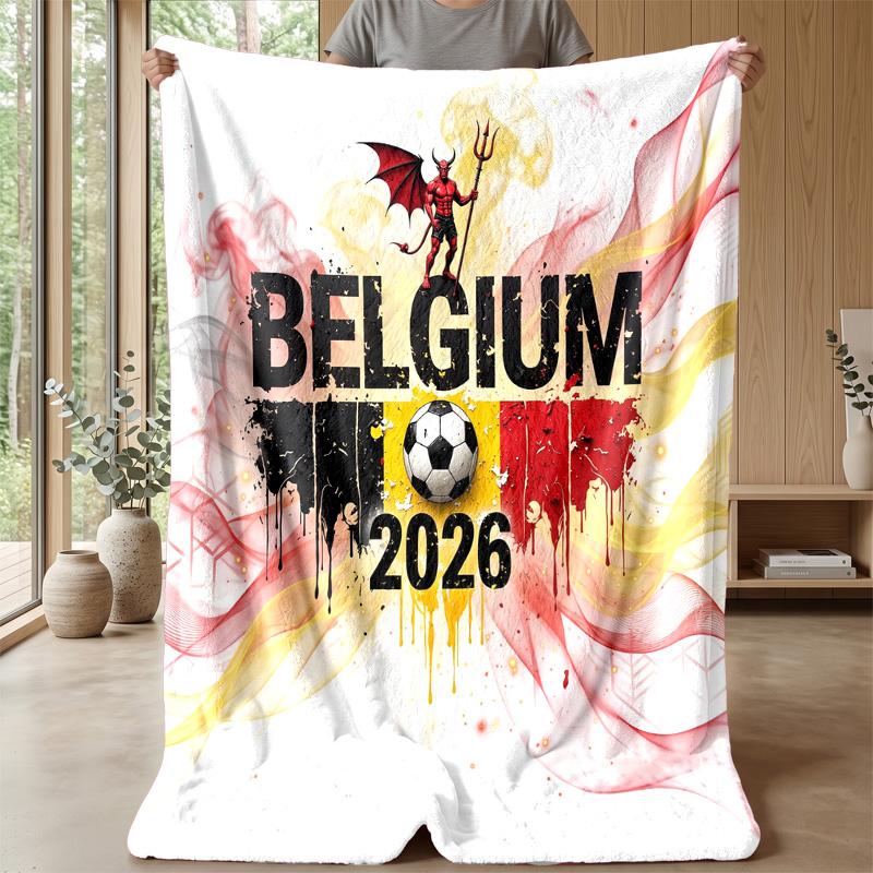 Belgium Football Printed Flannel Blanket Skin Friendly Warm Decorative Throw for Indoor Couch Bed Daily Use