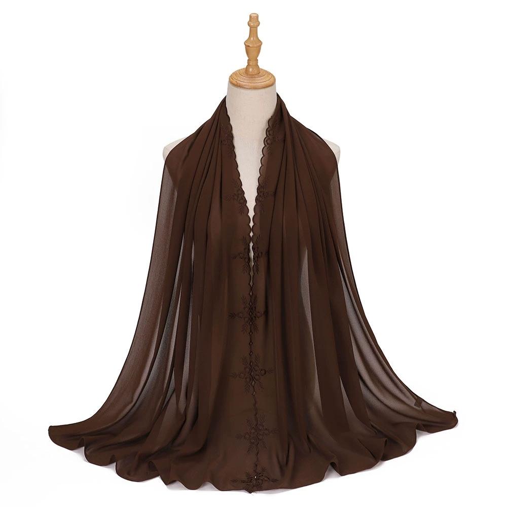 Malaysia Indonesian Embroidered Chiffon Headscarf Shawl Turban Head Wraps Good Quality Breathable Ladies' Scarf 70*175cm