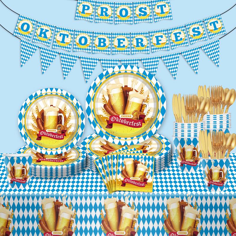 Germany Munich Oktoberfest Party Set Disposable Paper Plates Paper Cups Tissue Tablecloths Festival Supplies