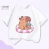 Unisex Kids’ Cute Capybara Milk Tea Cartoon T-Shirt - Loose Summer Casual Short Sleeve Top