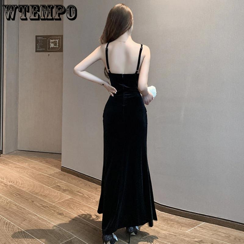 WTEMPO Dámské večerní šaty Sexy V-výstřih Svatba Recepce Šaty na boky Ramínka Duté Společenské šaty