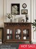 RWJ American Style Sideboard Cabinet Solid Wood Wine Cabinet Storage Glass Door Storage Cabinet