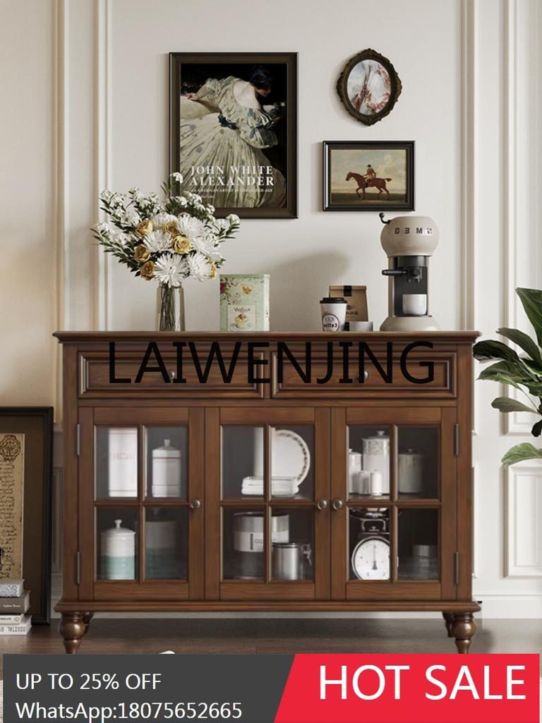 RWJ American Style Sideboard Cabinet Solid Wood Wine Cabinet Storage Glass Door Storage Cabinet