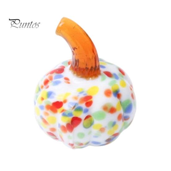 Halloween Pumpkin Ornament Hand Blown Glass Figurine, Mini Thanksgiving Fall Season Decoration Statue, Faux Crystal for Harvest Colorful