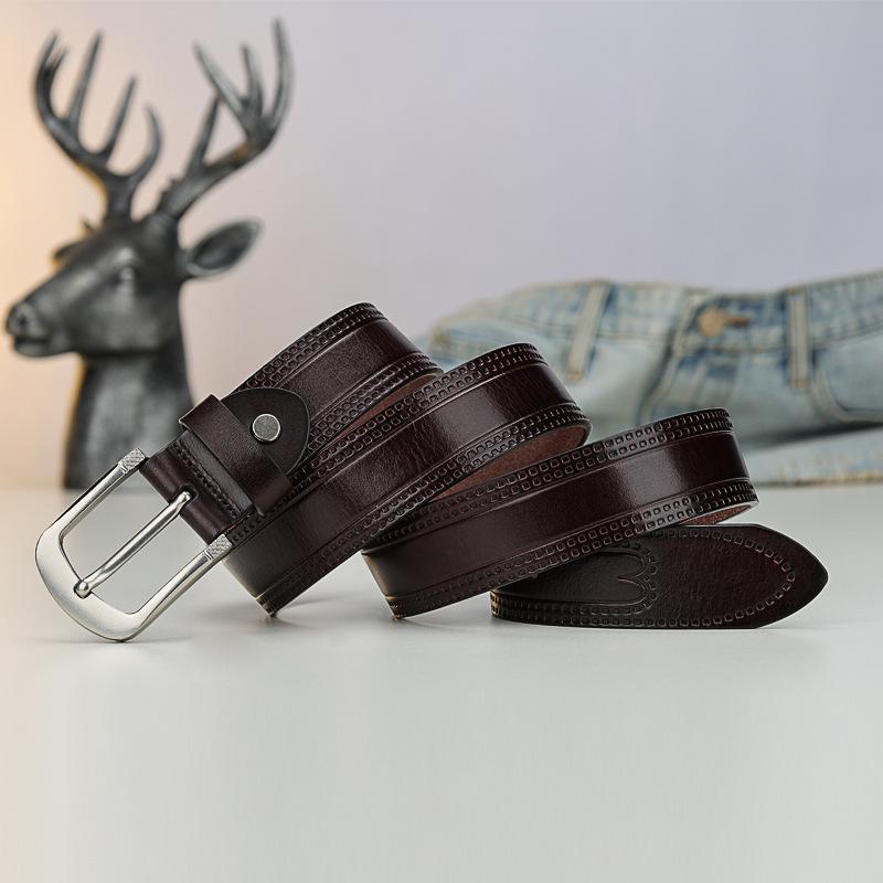 Men'S New Retro Embossed First-Layer Cowhide Belt British Gentleman'S Style Men'S Genuine Leather Belt Business Belt