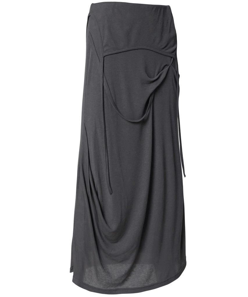 Peulleeoeob Asymmetrical Draped Long Skirt (Fl-263_Dark Gray)