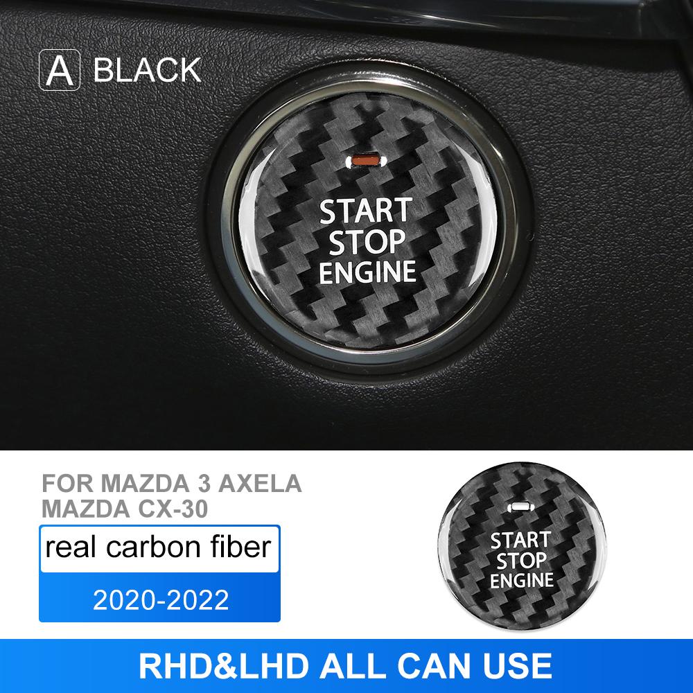 Real Hard Carbon Fiber Start Stop Engine Cover For Mazda 3 Axela 2020 2021 2022 Car Button Sticker For Mazda CX-30 2020-2022