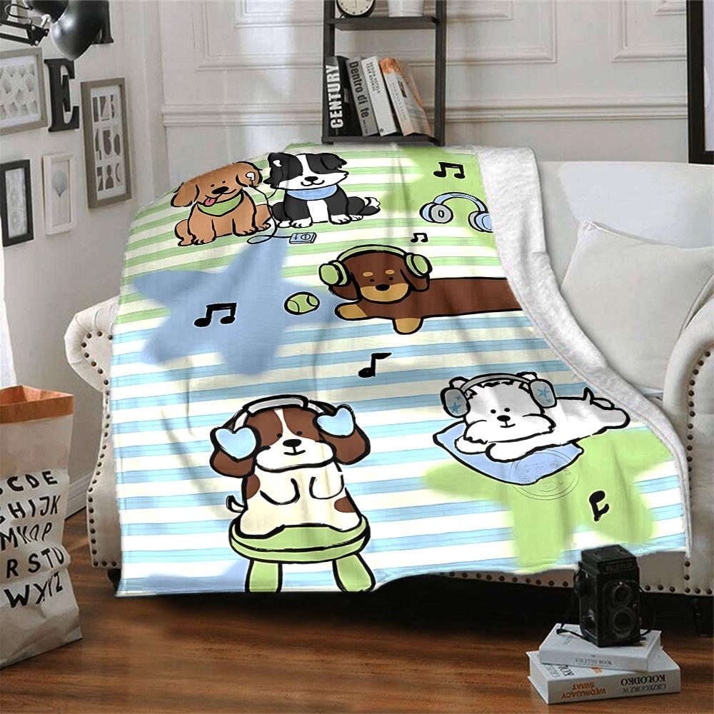1pc Puppy Music Lightweight Flannel Blanket, Comfortable and Warm Blanket, for Office and Camping Sofa Bed, Livingroom030
