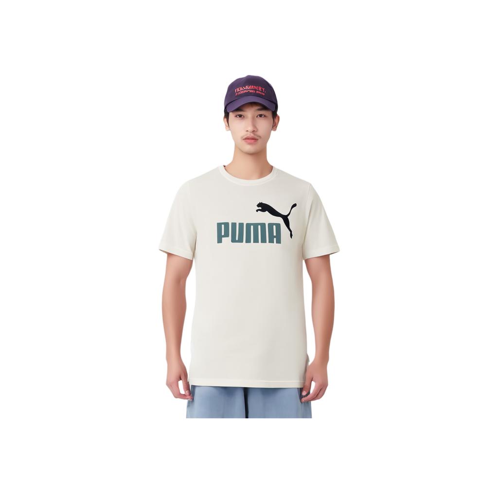 PUMA American Retro Letter Logo Print Round Neck Pullover Sports Short Sleeve T-Shirt Men Tops Off-White 847666-65