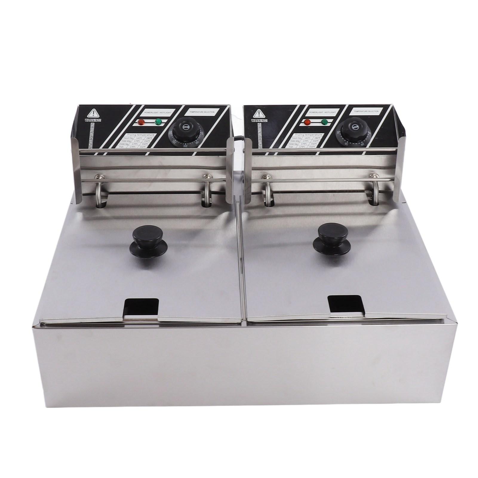 6L Commercial Electric Deep Fryer Adjustable Temperature Dual Tank Electric Fryer EU Plug 220V