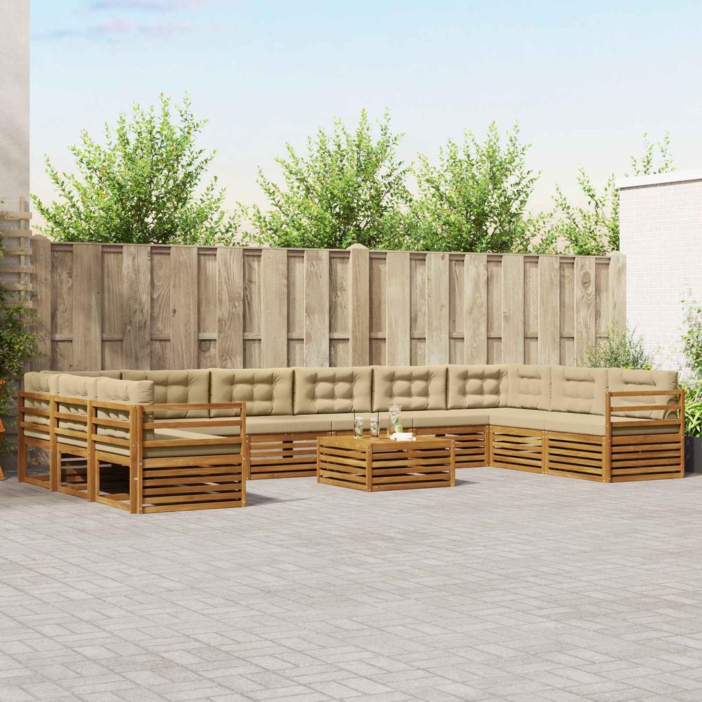 Outdoor Sofa Set 11 pcs Natural and Beige Solid Acacia Wood