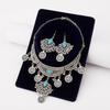 Korean Style Crystal Jewelry Set Turquoise Sparkling Necklace Sweet Rhinestone Tassel Earring  Gift