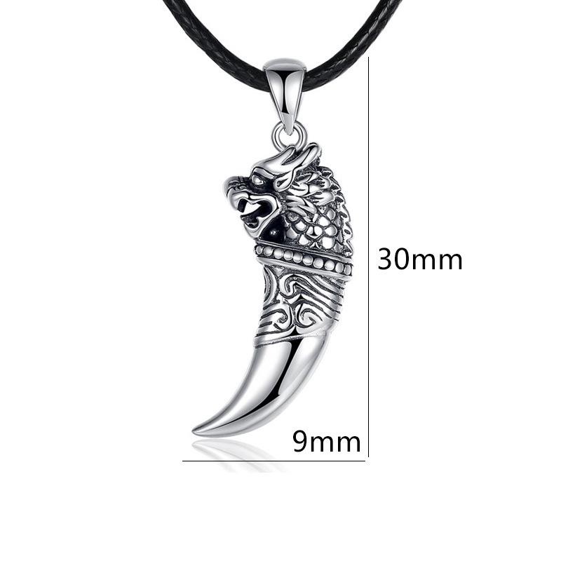 S925 Sterling Silver Personalized Wolf Tooth Pendant Necklace - Unisex Retro Design