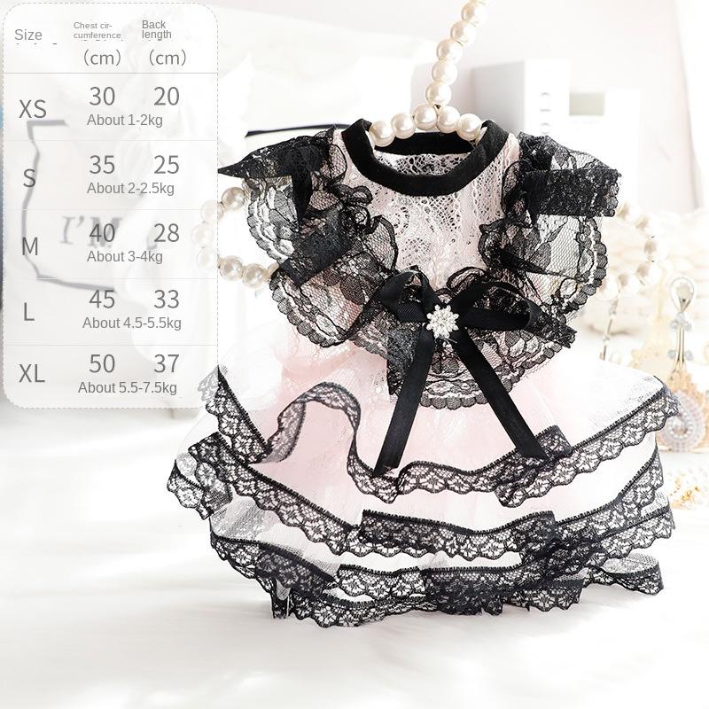 Dog Clothes Spring and Summer Thin Cat Princess Dress Black Lace Dress Hand-made Small Dog Pet.