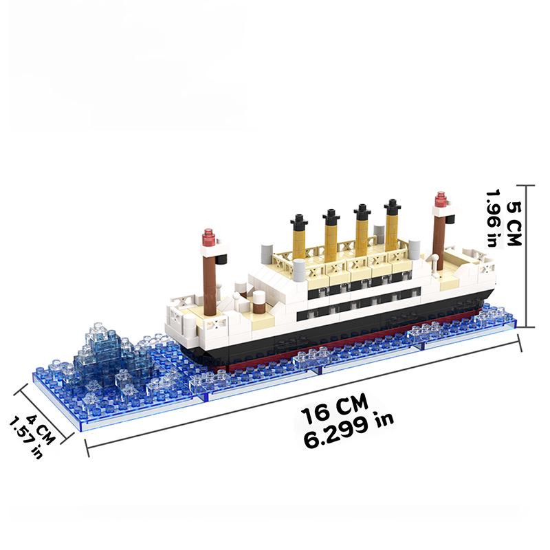 Micro Diamond Titanic Cruise Ship Building Blocks with Iceberg Scene - Girls Assembly Toy