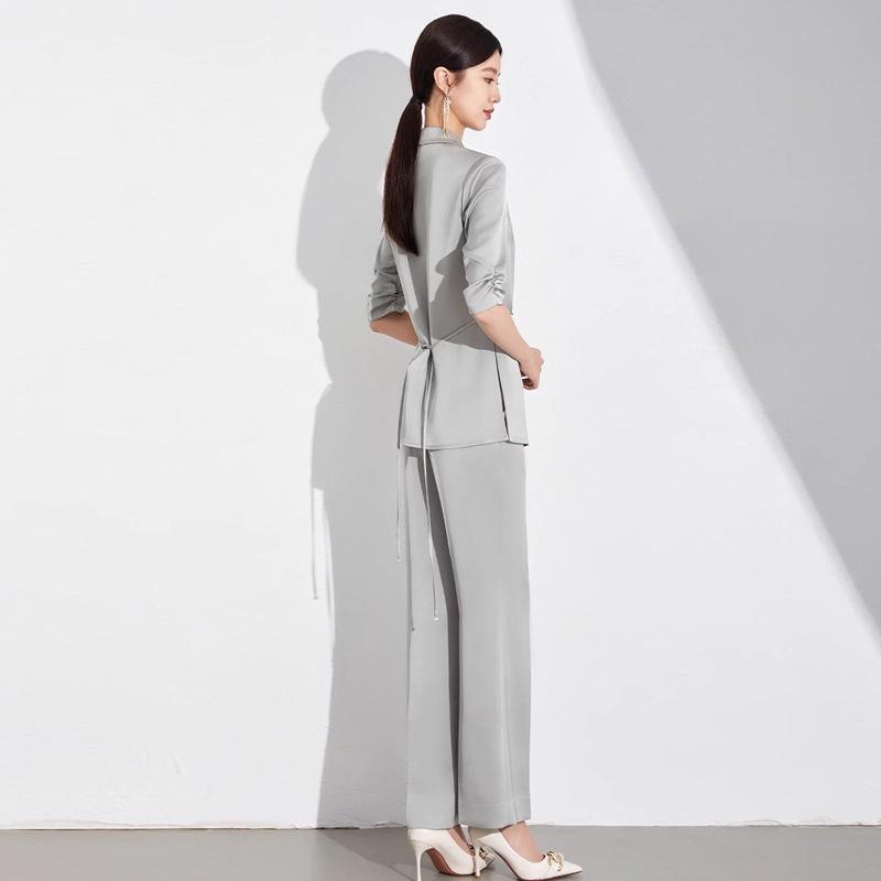 Spring/Summer New Seven-Sleeve Lightweight Professional Suit with Trousers - New Chinese Style Formal Wear