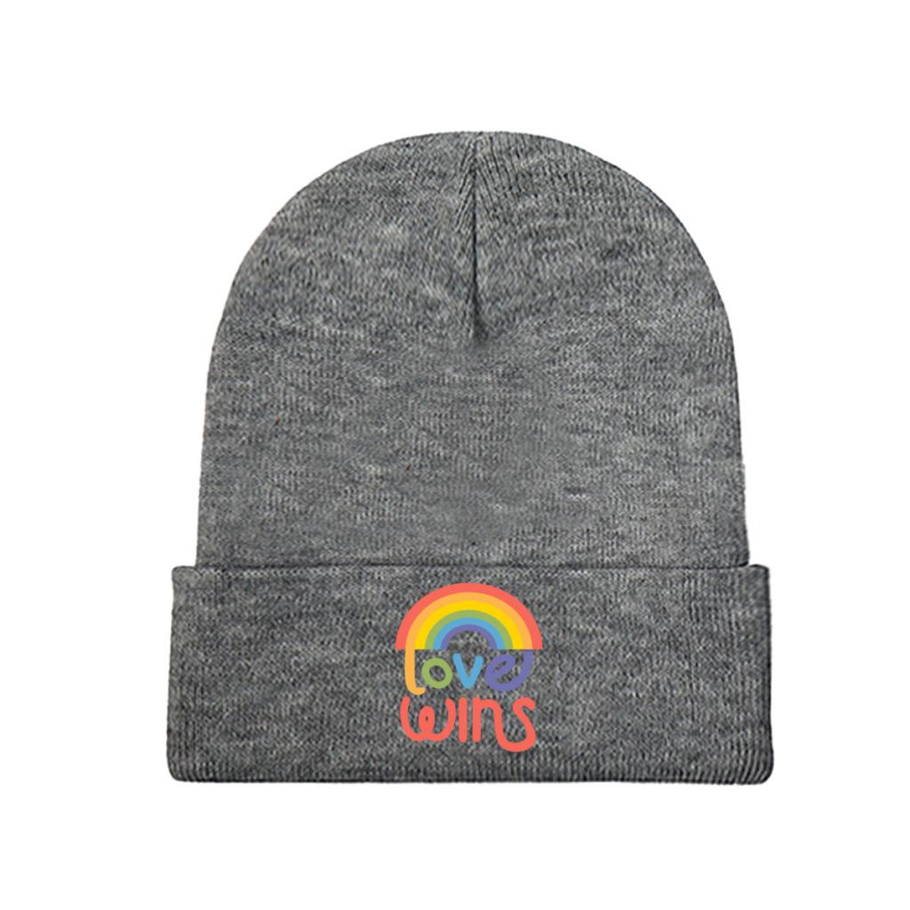 Love Wins LGBT Gay Rights Knitted Hat Women's Unisex's Beanies Autumn Winter Hats Polyester Rainbow Gay Pride Casual Melon Cap