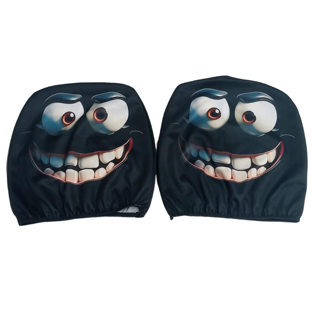2/4PCS Cartoon Car Headrest Cover Cute Smiling Face Printed Head Rest Cover Elastic Funny Seat Head Pillowcase Car Decor
