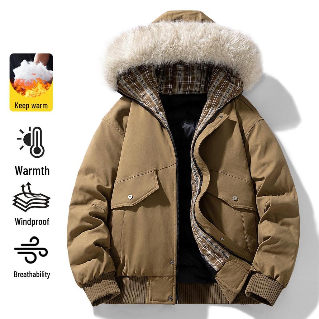 Men's Winter Hooded Cotton Jacket with Fur Collar - Thick, Warm, and Trendy Outerwear