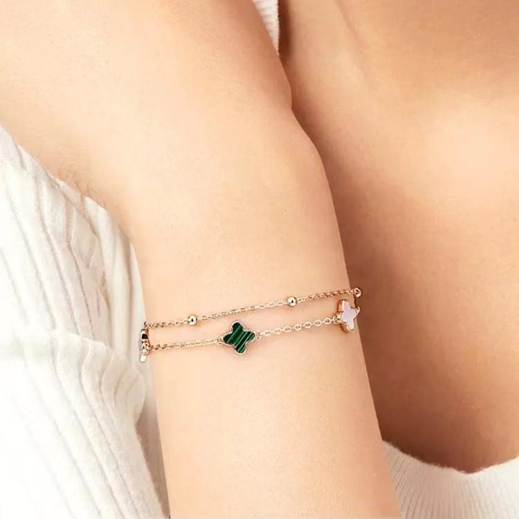 Four Leaf Clover Double Layer Bracelet Girls Five Flower Bracelet Boudoir Light Luxury Hand Jewelry Ins Bracelet