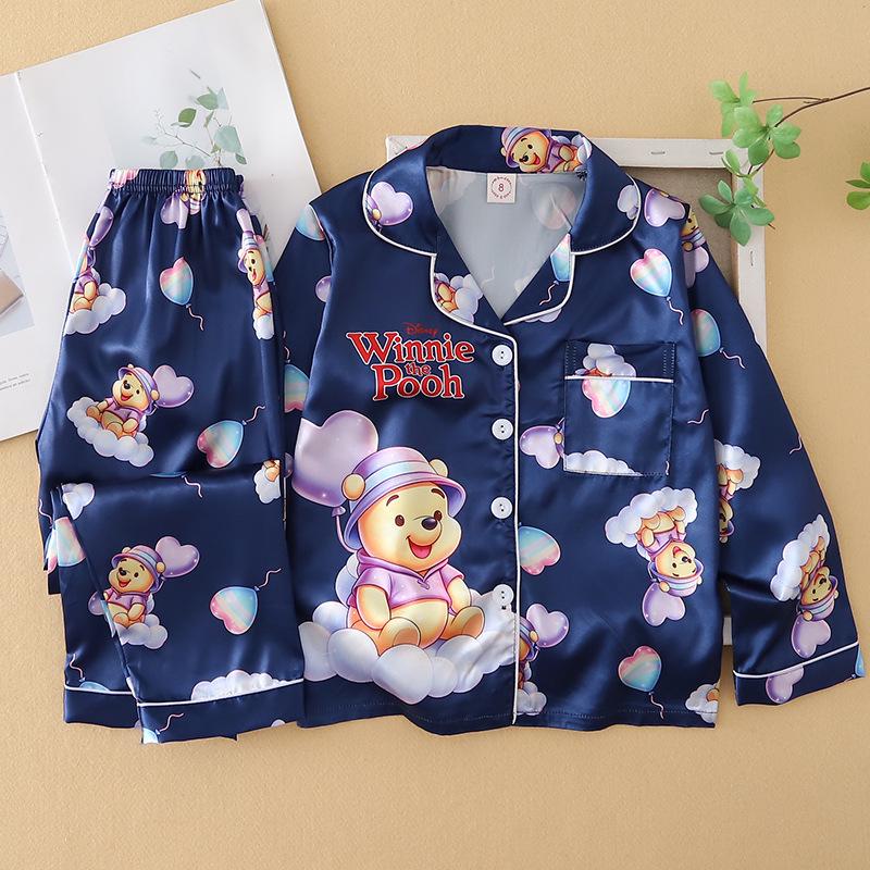 Children's Spring & Autumn Long Sleeve Ice Silk Pajamas - Boys & Girls Cartoon Princess Style