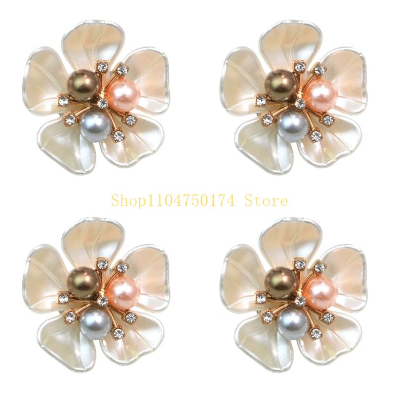 4Pcs Rhinestones Pearls Button Clips Decorative Cufflinks Cover For Dress Shirt Top Sale
