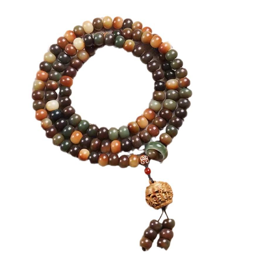 Dunhuang Rainbow-Style Bodhi Root Prayer Beads Bracelet