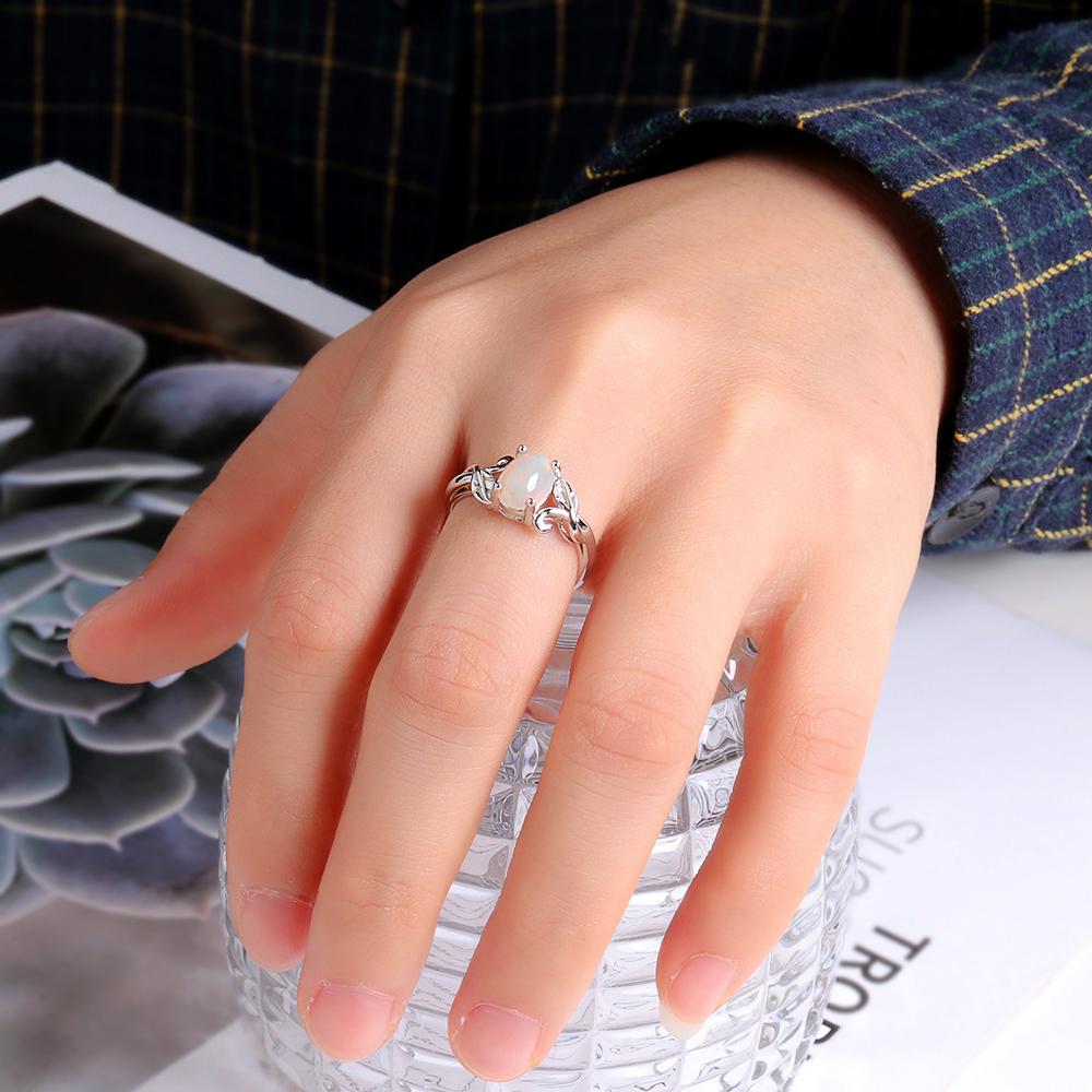 Inel din argint sterling 925 cu design de frunze de copac, opal etiopian natural oval 6*8mm, bijuterie fină cu piatră prețioasă reală pentru femei, cadouri pentru propunere