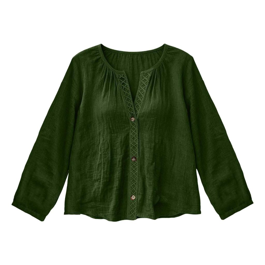 Fashion Women's Linen Shirt Casual Long Sleeved Top For Spring And Summer