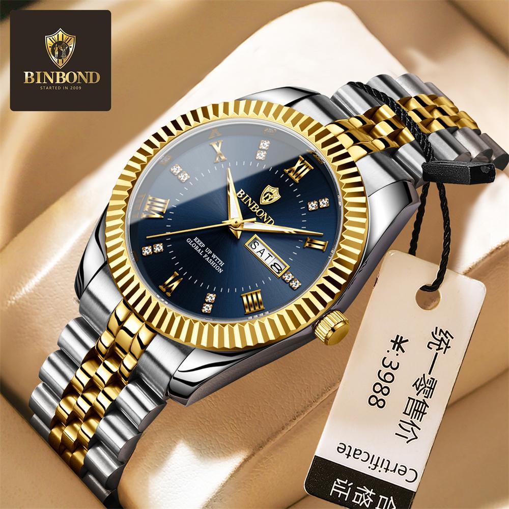 Armbanduhr für Herren Edelstahl Datum Quarz Uhr Wasserdicht Leuchtend Lässige Uhren