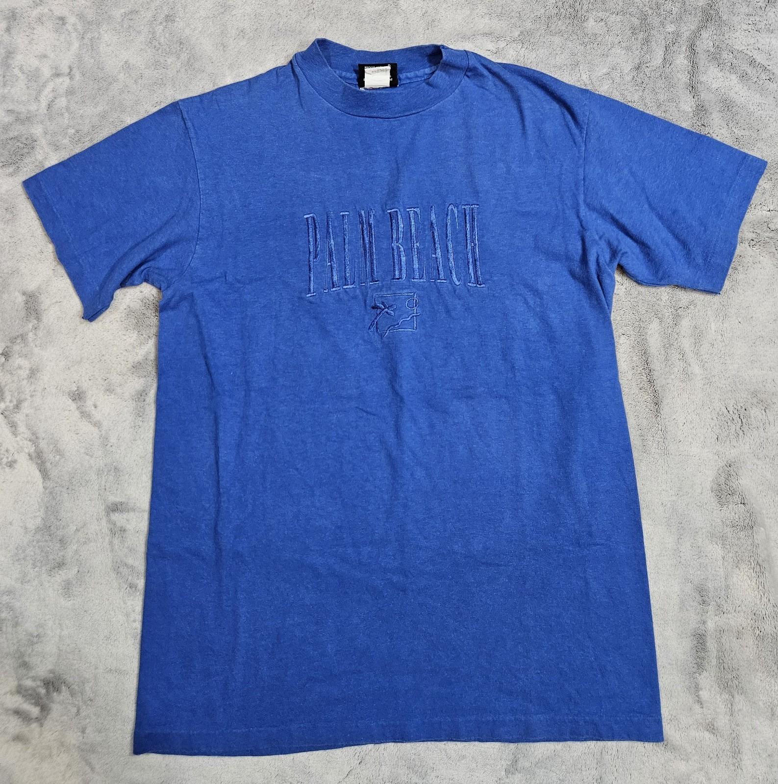 VTG 90s Palm Beach Florida T Shirt Sz M Embroidered Blue Single Stitched L