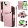 For iPhone 15 Plus Case with Multi-Card Holder and Strap PU Leather Phone Cover Stand
