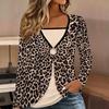 Tops for Women  Leopard Print Long Sleeve Fake Two‑Piece Top Fall Casual Slim Pullover Women's Long Sleeve Top