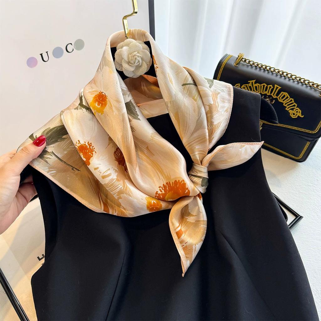 Fashion 100% Nature Real Silk Square Scarf Women Female Foualrd Neckerchief Summer Beach Scarves Shawl Bandana Hijab Pashmina