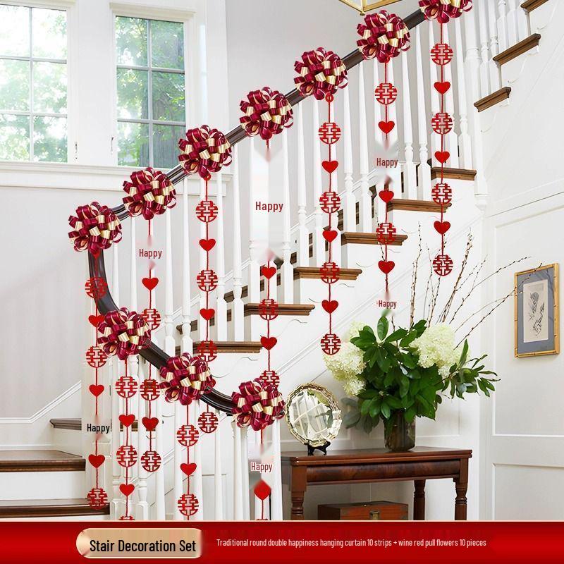 Bridal Stair Railing Décor Set: Tinsel Ornaments for Wedding Handrails