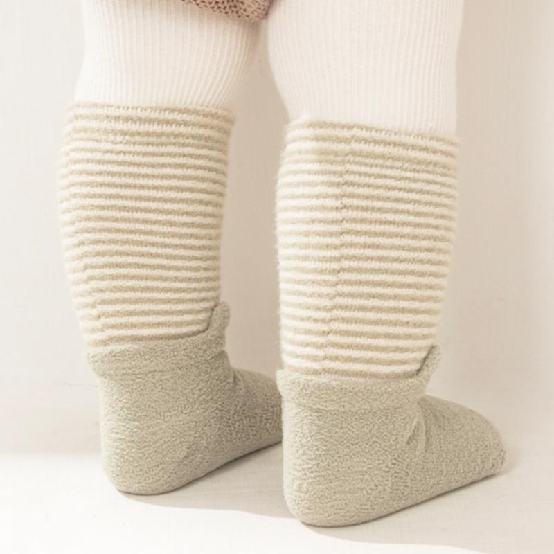 Baby Socks Pure Cotton Warm Stripe Non-Slip Middle Tube Contrast Color Newborn Boys Girls Baby Autumn Winter Floor Socks