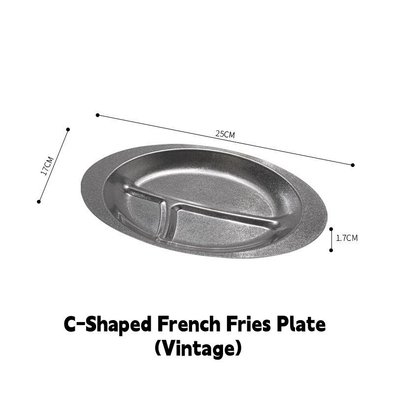 Stainless Steel Snack Plates,Oval Shaped French Fry Dish Tableware,Vintage Tea Snacks,Bars,KTV,Fried,French Fries,Snack Plates
