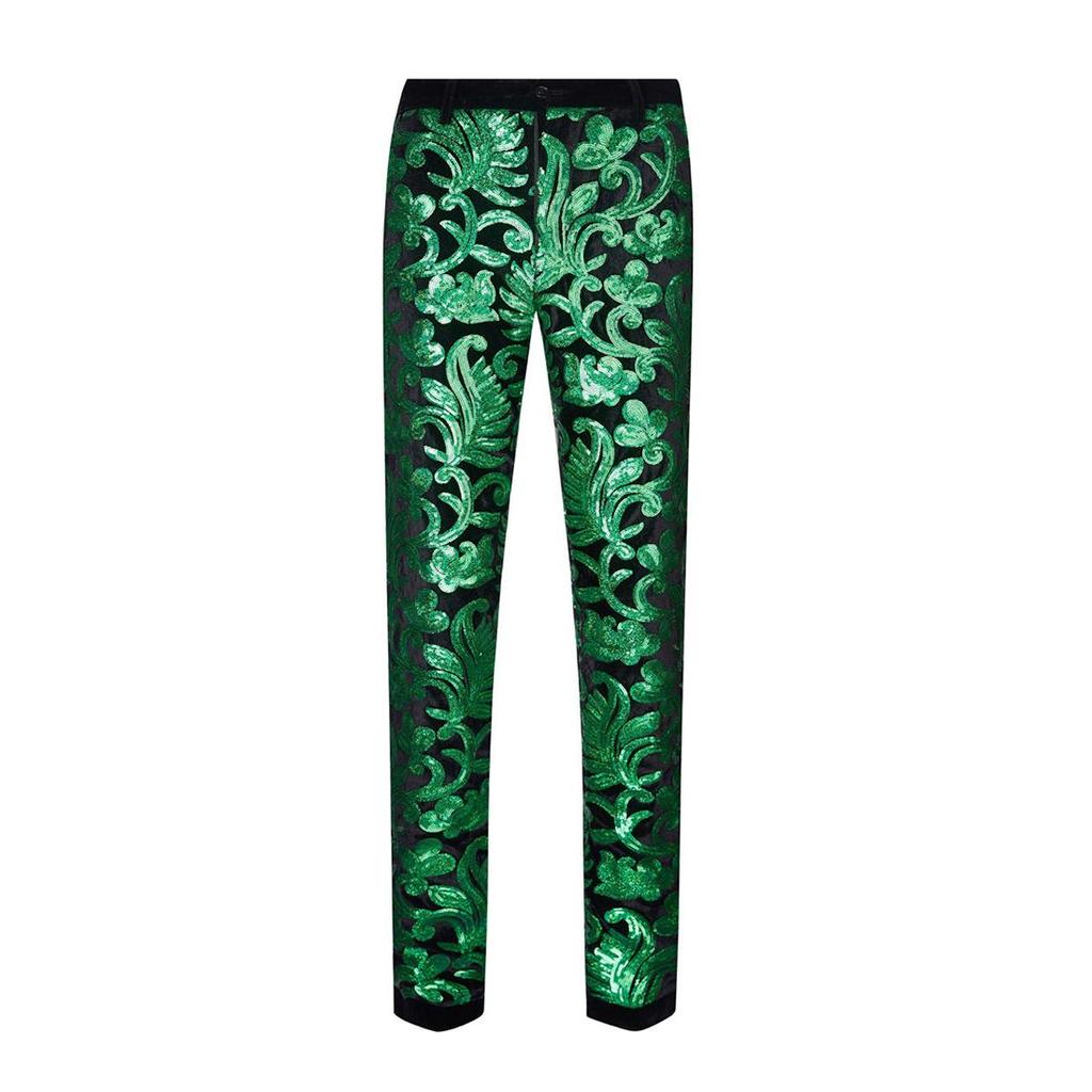 PYJTRL Mens Fashion Shiny Sequin Floral Pattern Pants Expandable Waist Trousers