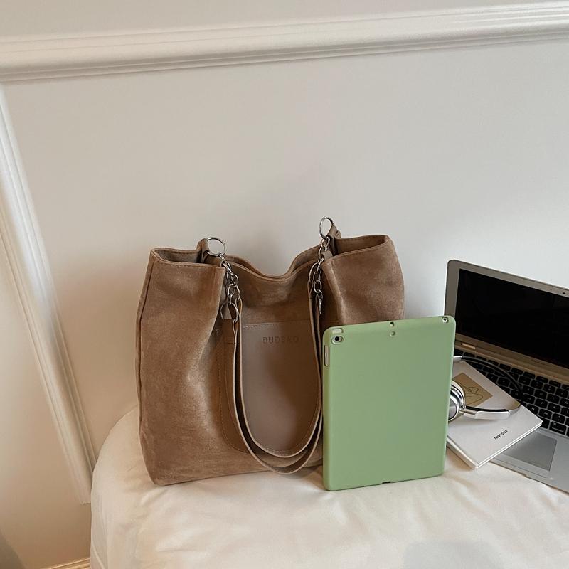 Vintage Suede Tote Bag Women's Large Capacity Commuter Shoulder Bag