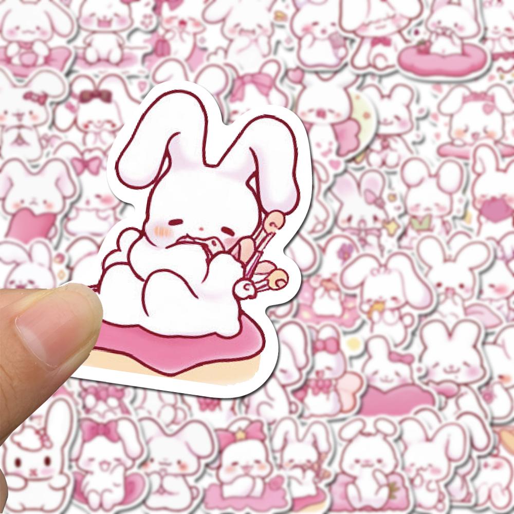 50 Stück Kawaii Rosa Kaninchen Aufkleber Nostalgie Niedlich Kreativ Fotokarte Heimdekoration Wandversiegelung Geschenk Kreativer Cartoon Aufkleber