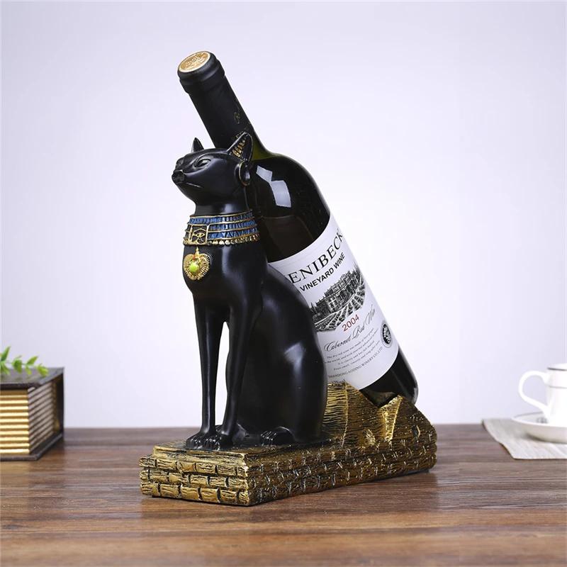 Resin Egypt Art Wine Rack Holders Anubis Bestet Figurine Animal Holder Interior Tabletop Office Kitchen Living Room Home Decor