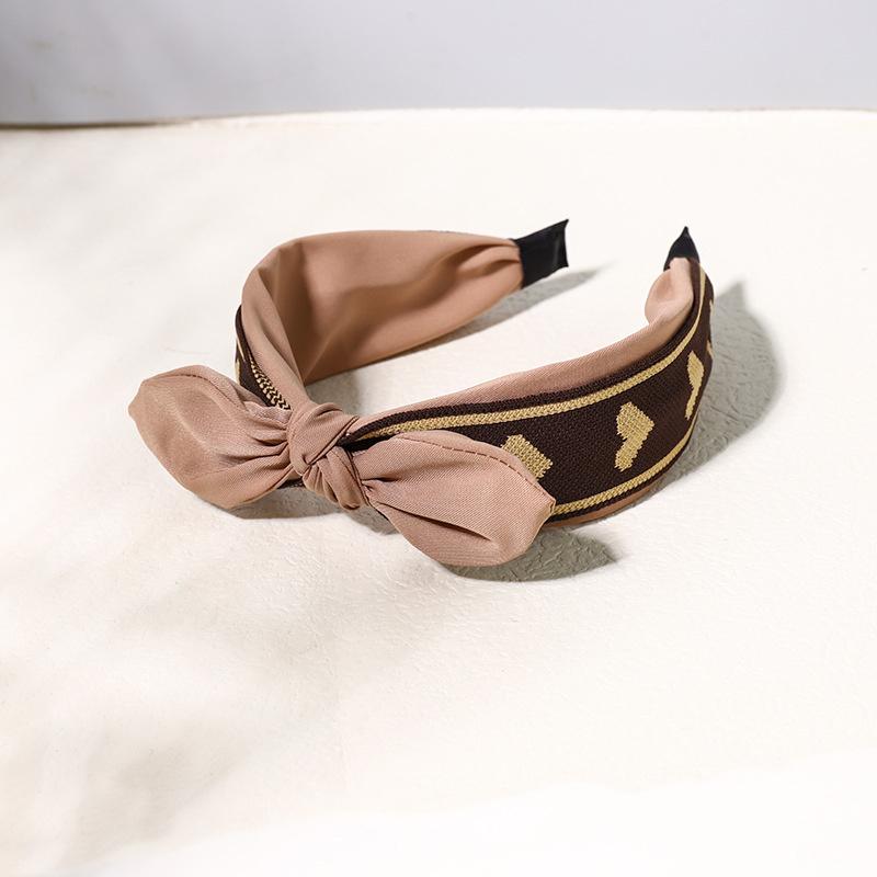 Vintage Print Wool Satin Patchwork Headband for Women Ladies Shopping Party Photograph Hair Hoop Accessories