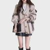 Black Striped Knit Cardigan for Women - 2025 Korean Style, Loose, Versatile, Perfect for Spring & Autumn.