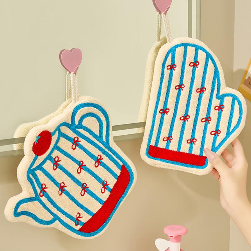Coral Fleece Hand Towel Kitchen Bathroom Lantern Pattern Hangable Handkerchief Soft Absorbent Decorative Hanging Towel For Daily