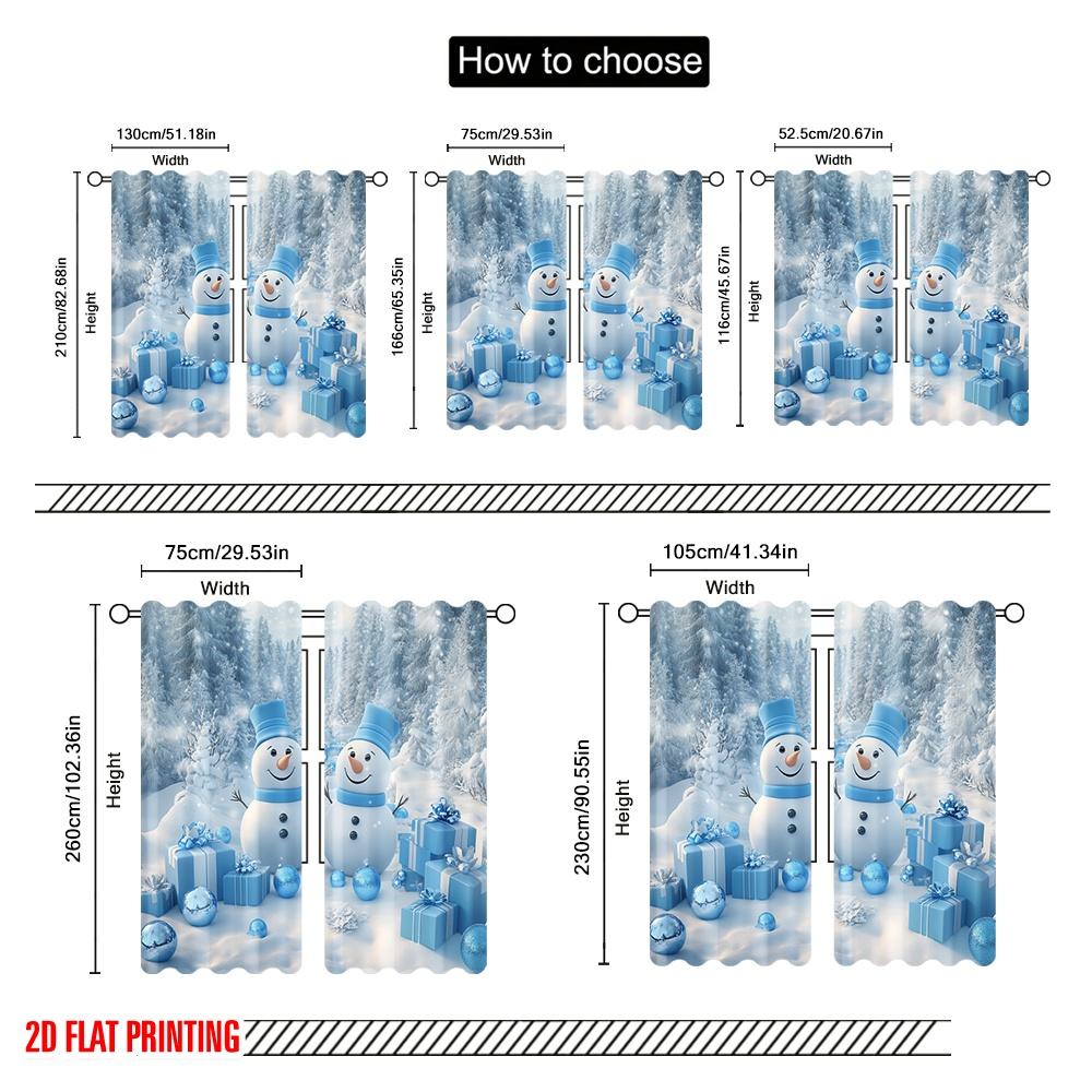 2pcs,2D Plane Printing Pattern Curtains Cute Snowmen Winter Gifts (3) Polyester Fabric (without Rod) Decorations Inside Use for